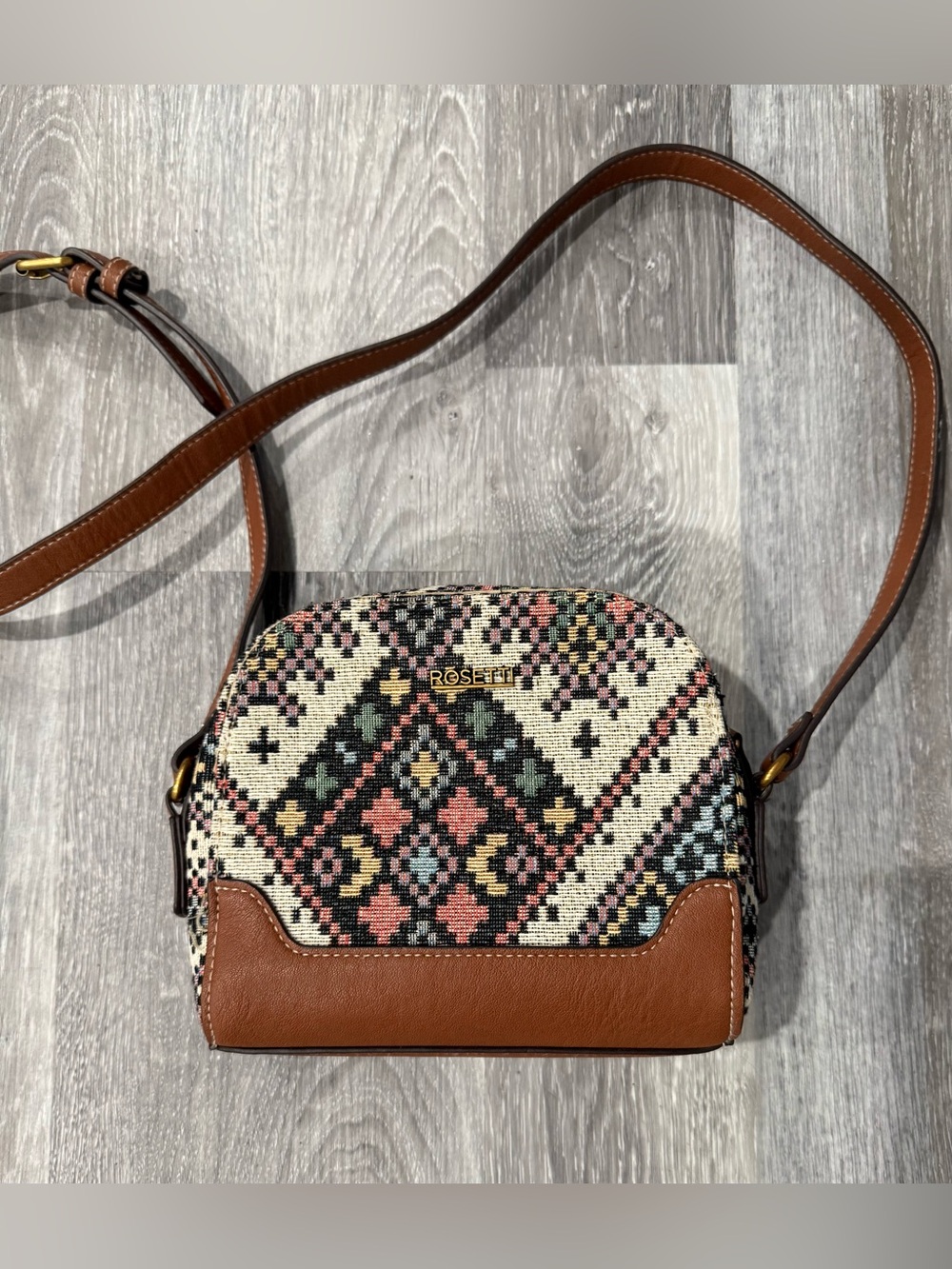 Rosetti Aztec Boho Tapestry Brown & Multi-Color Woven Crossbody Bag